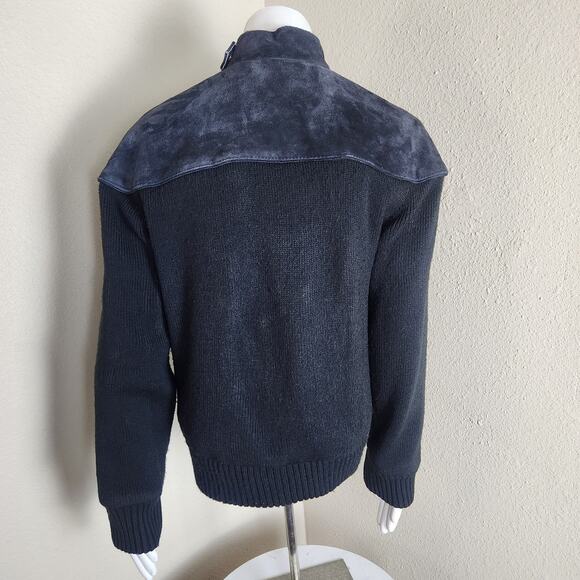 Vintage Outdoor Exchange Black 100% Leather Suede & Knit Bomber Jacket, Medium - Picture 7 of 12